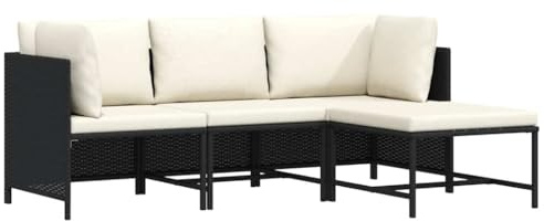 IBUQDDV 4-TLG. Garten-Sofagarnitur mit Auflagen Schwarz Poly Rattan, Wetterfeste Lounge-Garnitur für Terrasse und Balkon, Stabile Polyrattan Sofagruppe mit Polsterauflagen