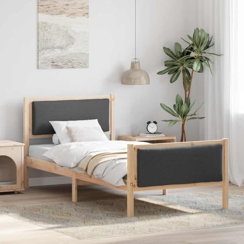Owoxanthellate Bettrahmen mit Kopfteil Dunkelgrau 90x190 cm Massivholz Kiefer Stoffbezug Modernes Design Robust und Langlebig inkl. Lattenroste für Schlafzimmer Jugendzimmer Gästezimmer
