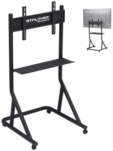 GTPLAYER Rennsimulator Monitorhalterung höhenverstellbar mit Rollen für 32-65 Zoll Fernseher & Monitor, Racing Simulator Monitorständer Einzelbildschirm Halterung für Sim Racing Cockpit