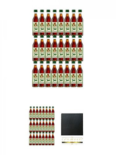 Fläminger Jagd Kräuterlikör 24 x 0,04 MINIATUR + Fläminger Jagd Kräuterlikör 24 x 0,04 MINIATUR + Schiefer Glasuntersetzer eckig ca. 9,5 cm Durchmesser