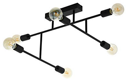 EGLO Deckenlampe Belsiana, 6 flammige Deckenleuchte Vintage, Industrial, Deckenstrahler aus Metall, Wohnzimmerlampe in Schwarz, Küchenlampe, Flurlampe Decke mit E27 Fassung, L 89 cm