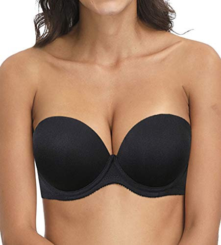 YANDW Strapless Convertible Pushup Bra Heavily Padded Lift Up Supportive Add Two Cup Multiway Tshirt Bras Black, 36B