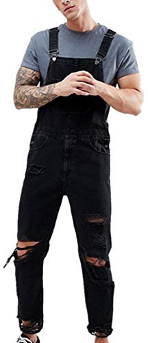 FANSU Herren Jeans Latzhose Overall, Arbeitshosen Lange Jeanshose Retro Denim Arbeitslatzhose Jumpsuit Destroyed Ripped Multifunktion Hose Arbeitskleidung (M,schwarz)