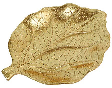 Zelda Bomboniere Assiette en résine Doré Feuille 36 x 24 x 4