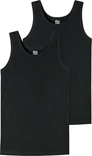 Schiesser Jungen 2 Pack Unterwäsche Unterhemd - 95/5 Organic Bio Baumwolle - Größe 140 Bis 176, Schwarz_173538, 164