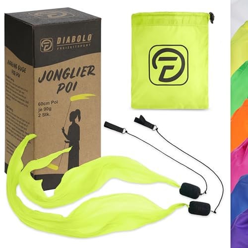 Diabolo Freizeitsport UV leucht Poi in Gelb - Angel Wings Spinning Pois. Spiral Pois, Soft-Pois für Anfänger und Profis
