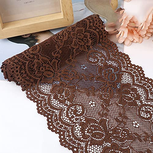 15cm x 3m Elastizität Spitzenband Spitzenbordüre Spitzenborte Zierband Dekoband Spitzen Borten Bänder zum Nähen,DIY Basteln,Deko für Kleidung Unterwäsche Dessous Hochzeitskleid Tischdeko,Braun
