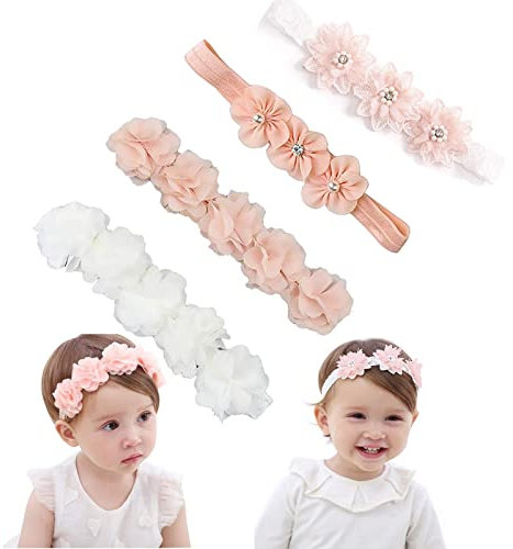 VEGCOO 4 Pcs Bandeaux à Fleurs en Ruban Gros-Grain pour Bébé Fille/Enfants, Accessoire de Cheveux Adapté Aux Petites Filles pour les Fêtes/Les Photos et Les Mariages (4 PCS)