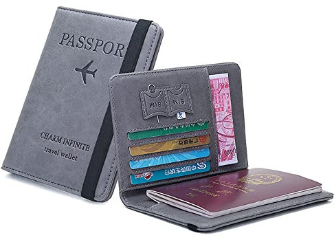 Deautie Passport Cover für Travel Essentials, Passport Cover Kunstleder Impfpass Hülle, Reisepasshülle mit RFID-Blocker, für Reisepass Kreditkarten, Ausweis und Reisedokumente (Grau)