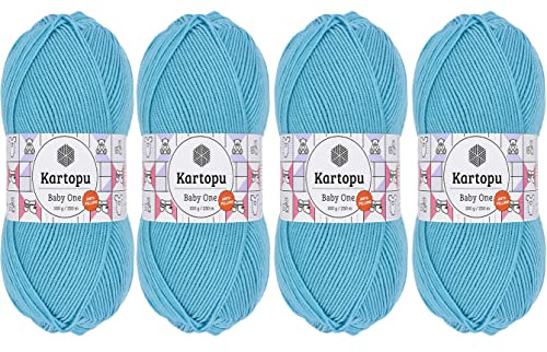 Kartopu Baby One, Baby Strickgarn, (4er-Pack), Antipilling (geringes Pilling) Hervorgehoben, jeder Strang/Ball 100 g (3,5 oz) (Lebendiges Blau 576)