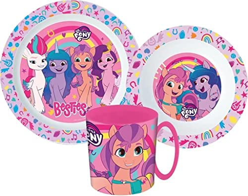 Kinder-Geschirr Set mit Teller, Müslischale und Tasse | Jungen und Mädchen Geschirrset (My Little Pony)