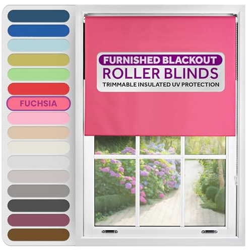 FURNISHED Rollos, Thermo-Verdunkelungsrollo – zuschneidbare, isolierte UV-Schutz, kindersicher, einfache Montage, Fensterjalousien für Zuhause und Büro, Fuchsie, 85W x 210H cm