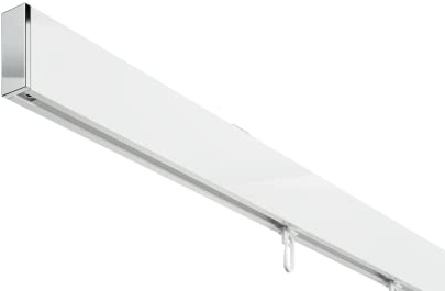 DécoProfi Gardinenstange Innenlauf 1-läufig Set rechteckig Above Weiß/Verchromt I Länge: 120cm Aluminium für Deckenmontage I Als Gardinenschiene & Vorhangstange geeignet