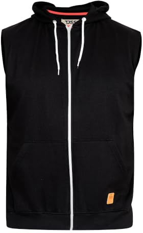 D555 Duke Mens Kingsize Sleeveless Hoodie Full Zip Drawstring Pockets Plain Black 5XL (Blake)