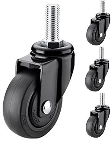 YHBZ Schwarze Rollen,Lenkrollen mit Gewinde,Satz von 4 Möbel Gummirollen Rollen Räder,Total Locking Stem Rollen (Stem Durchmesser 6/8/10mm),M6-4nobrakes