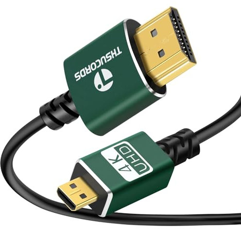 Thsucords Dünnes Micro HDMI auf HDMI Kabel 1M, Ultradünnes Flexibles HDMI Micro Typ D auf Typ A Kabel Unterstützt 3D/4K@60Hz/18Gbps/1080P für Raspberry Pi 4,GoPro