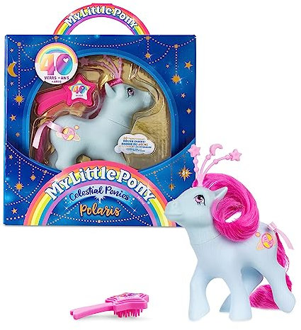 Basic Fun My Little Pony Himmlische Ponys – Polaris, Retro-Pferdespielzeug für Mädchen und Jungen, 40-jähriges Jubiläum weiße Pony-Figur, einschließlich himmlischer Krone und Zubehör, ab 4 Jahren