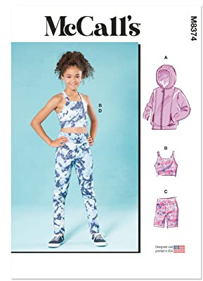 MCCALLS M8374A Girls' Knit Jacket, Cropped Top and Leggings in Two Lengths A (S-M-L)