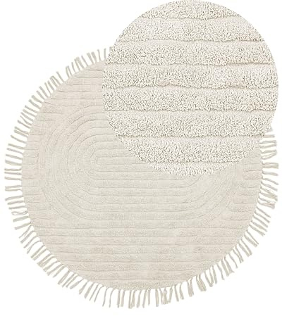 Beliani Moderner Baumwollteppich beige mit Fransen rund ⌀ 140 cm HALFETI