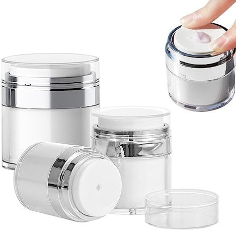 Gsrhzd Moisturiser Pump Dispenser, 3 PCS Refillable Moisturiser Container, Portable Airless Pump Jar, Cream Jar Vacuum Bottle for Lotions, Creams, Makeup (2 x 30ML, 1x 50ML)