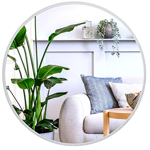 Dripex 50cm Round Mirror, Circle Hanging Wall Mirror - Home Decorative Wall Mounted Vanity Mirror for Bathroom, Dressing Room & Living Room, Silver