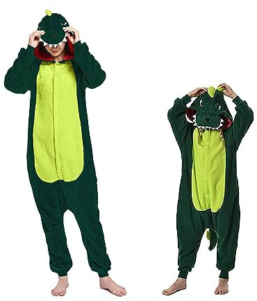 Udekit Erwachsene Kinder Weich Niedlicher Jumpsuit Dinosaurier Pyjama Einteiler Strampler Robe Halloween Party Carnival Cosplay Kostüm