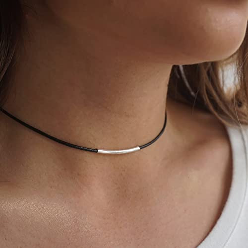 Clataly Collier cordon en cuir noir collier Choke réglable femme et fille bijoux