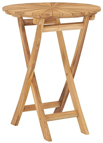 ZEYUAN Mesa de jardín Plegable Madera Maciza de Teca Ø 60 cm Mesa Auxiliar, Mesa Playa, Mesa Terraza, Mesa Exterior, Mesa Balcon, Mesa Jardin Exterior - 49437