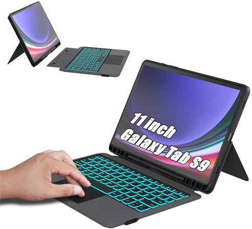ROOFEI Galaxy Tab S9 Hülle mit Tastatur QWERTZ - Abnehmbare Tastatur mit Touchpad & 7 Farbige Beleuchtung & Mehrwinkelig Kickstand - Tastatur Hülle für 11 Zoll Samsung Galaxy Tab S9 2023