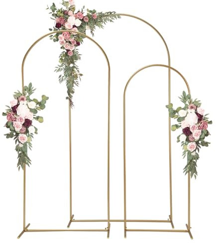 Hochzeitsbogen-Hintergrundständer 3 Stück,Goldfarben Metall Hochzeit Hintergrund Stand für Geburtstagsparty, Hochzeit, Zeremonie, Babyparty, Gartenballon, Dekoration(6.6FT,5.9FT,4.9FT)