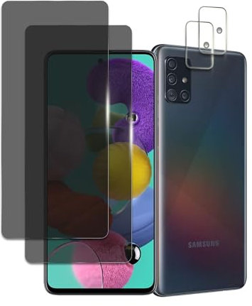 [4 Pièces] 2pcs Film de Protection Écran et 2pcs Caméra Arrière Protecteur pour Samsung Galaxy A51, Verre Trempé Anti Espion, Confidentialité Protection, Dureté 9H Vitre