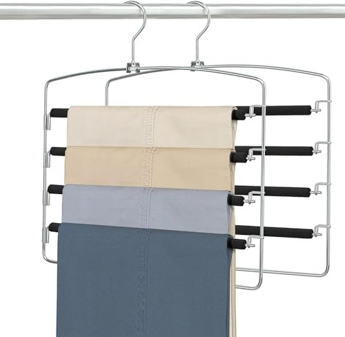 3 grucce in filo a 4 strati, multipli per pantaloni, organizer per guardaroba, salvaspazio, antiscivolo, antiscivolo, stabile per pantaloni, salvaspazio (3 pezzi)