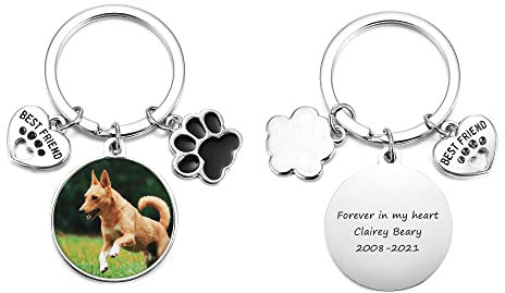 PiercingJak Porte-clés Photo Personnalisé Nom Prénom Patte de Chien Chat Pendentif Coeur Best Friend Amitié Anniversaire Cadeau Personnalisable Chien Chat Animal de Compagnie