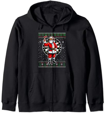 Weihnachtspullover mit Weihnachtsmann, spielt Darts Kapuzenjacke