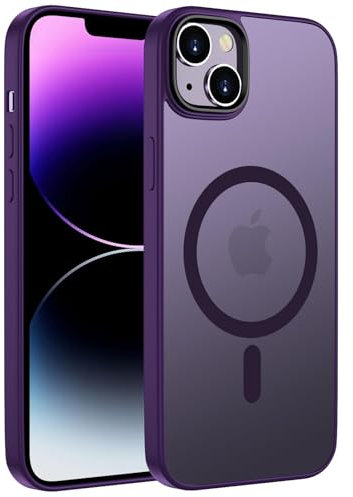 ORDA Magnetisch Hülle für iPhone 14 6,1 Zoll Kompatibel mit MagSafe,für iPhone 14 Case Durchscheinende Matt Handyhülle Rückseite Dünn Stoßfest Schutzhülle Lila