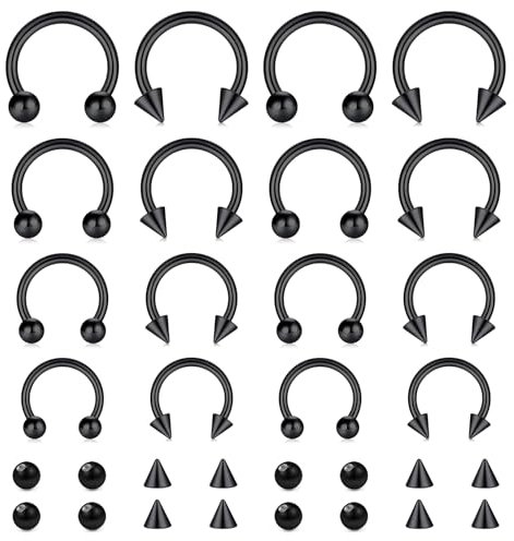 VF VFUN 16G Hufeisen Piercing Septum Nase Ring für Damen Herren 6/8/10/12MM Edelstahl Nasenring Helix Knorpel Ohrpiercing mit Ersatz Kugeln & Spike Schwarz