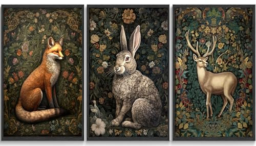 William Morris Tier-Wandkunst, Fuchs, Kaninchen, Sika, Hirsch, Leinwandposter, Drucke, Wald, Wildtierbilder, Gemälde, Gothic, botanisches Blumenöl, Wanddekoration für Schlafzimmer, ungerahmt (30,5 x