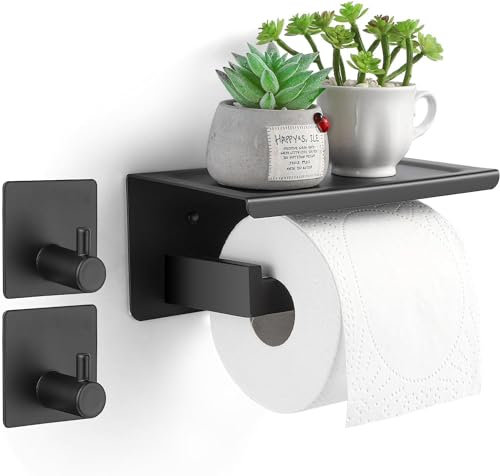 Toilettenpapierhalter,Klopapierhalter mit Ablage,Wc Papier Halterung Rollenhalter,Klopapierhalterung,Klorollenhalter Wandmontage,Toilettenhalter Edelstahl,Schwarz