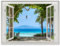 MuchoWow© Gartenposter 80x60 cm Outdoor Bilder Gartendeko für draußen Wetterfest Garten Sichtschutz Terrasse Deko Banner Draußen Bild Fensterblick - Baum - Meer - Palme - Hügel - Strand - Blau