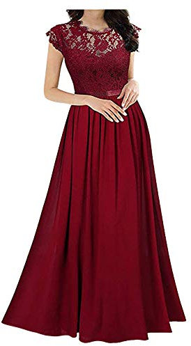 Nidddiv Robe d'invité de mariage pour femme - Robe longue en dentelle patchwork sans manches - Robe décontractée de couleur unie - Taille haute - Robe trapèze élégante - Robe de soirée - Robe de bal,