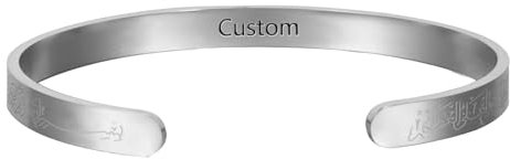 MILAKOO Ayatul Kursi Armband 6mm Edelstahl Muslim Koran Allah Armbänder Islamischen Gravur Armreif Oval Verstellbar Open Bangle für Eid
