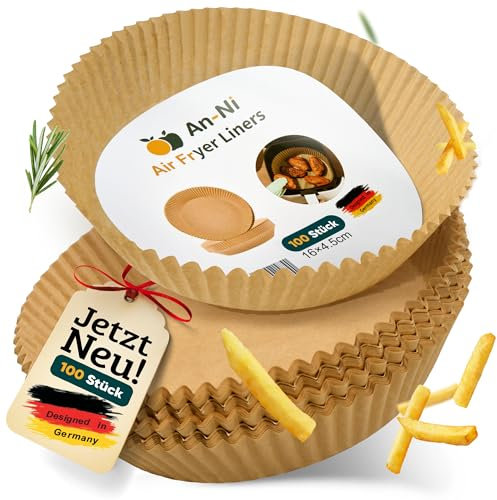 An - Ni® - Backpapier für Heißluftfritteuse - 16cm Rund - 100Stk. - Zubehör für Heißluftfritteuse - Antihaft Einwegschalen - Air fryer -Kompatibel mit Ninja,COSORI,Philips,Princess Airfryer