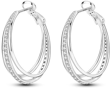 CYCUFF 925 Sterling Silber Hoop Ohrringe - Bunte Cubic Zirkonia Schmuck für Frauen Set - Geschenke für Sie (Funkelnde Dreifach-Ohrringe)