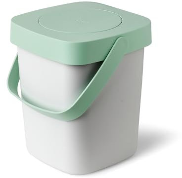 KLODE Poubelle Compost Cuisine sans Odeur, 5L – Boîte à Compost de Cuisine sous-Vide pour Biodéchets – Filtre Charbon Actif - Design Breveté - Made in Europe – Blanc et Vert Mint