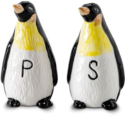 dgudgu Keramik-Pinguin Salz- und Pfefferstreuer-Set, Weiß/Opulenter Garten, 2er Pack