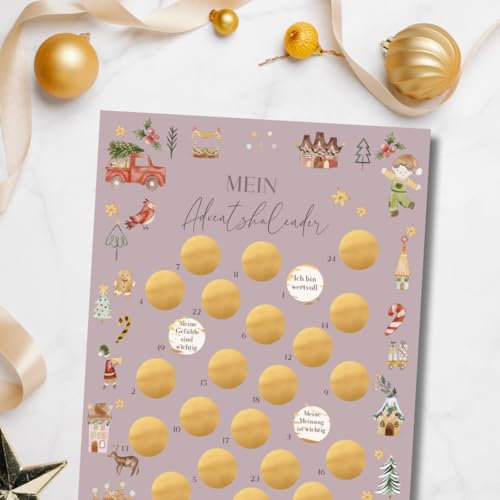 Adventskalender Junge Mädchen I Rubbel Adventskalender für Kinder I Rubbelkalender I Achtsamkeit I Adventskalender Affirmationen I Mutmacher I Weihnachtskalender Kinder I Glaubenssätze (Lila)