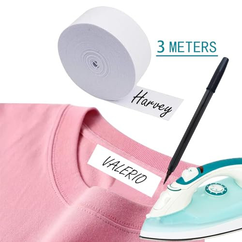 OUYOOLE Iron On Name Labels for Clothes, 3m x 2cm Kid Name Labels with Pen, Alternative for Name Stamp for Clothes Kids