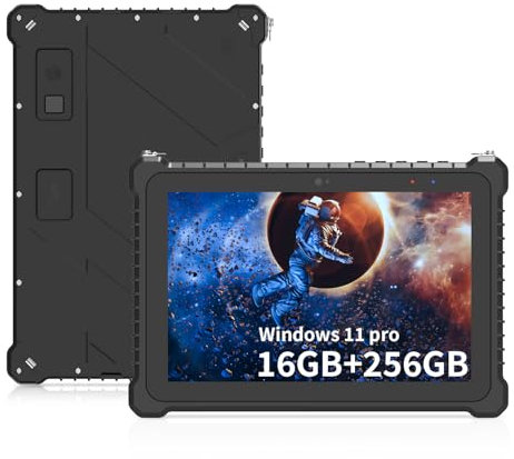 SunKol Tablet PC 10,1 Zoll Windows 11 Pro IP67 Industrial Tablet PC (I5-10210Y 16GB 256GB) WiFi BT4.2 4G Fingerabdruck 500nit GPS NFC 2D-Scanner für Arbeit in