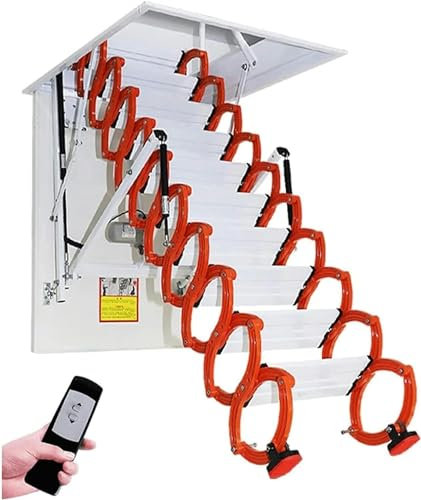 CAFIEDR Dachbodenzugangsleiter aus Legierung, Ziehharmonika-Dachbodenleiter, Fernbedienung, Deckenmontage, Dachbodentreppe, Klappleiter, herunterziehbare Dachbodenleiter, Telesko(70 x 120 cm)
