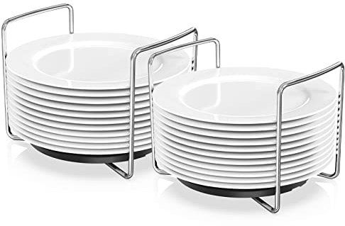 Piconico Plate Holder for Kitchen Drawer - Bamboo Dish Racks for Kitchen Counter, Stainless Steel Plate and Bowl Organizer for Cabinet, RV, Countertop (Black-2S)